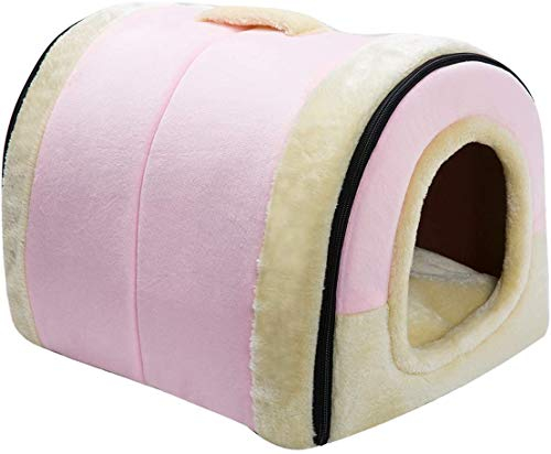 Hollypet 2-in-1 Foldable Cat & Dog Bed - Self-Warming, Velvet, Pink