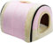 Hollypet Katzenbett Kleines Hundebett, 2-in-1 Faltbare Haustierbett für Katzen & Kleine Hunde, Warmes Höhlennest Kristallsamt-Katzenhöhle Indoor Outdoor, Rosa