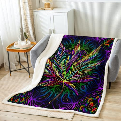 Feelyou Marijuana Leaf Throw Blanket for Bed Couch Sofa Men Cannabis Leaves Fleece Blanket Women Boys Girls Marijuana Weed Leaf Sherpa Blanket Trippy Room Decor Plush Fuzzy BlanketThrow 50x60