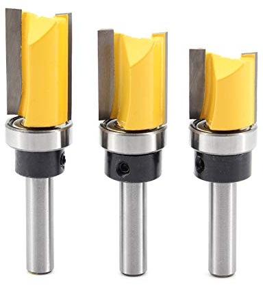 DingGreat Set di 3 Fresa per Rifilare con Cuscinetto, con gambo di 8 mm, diametro di taglio 19.05 mm, frese professionali per lavorazione del legno