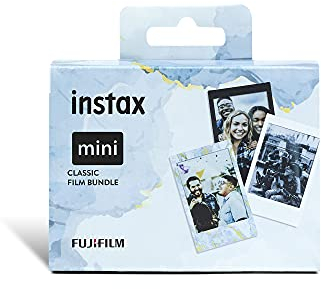 instax Limited edition 3 pack Classic mini film bundle, Black & Blue Marble frames, plus Monochrome film, pack contains 3 x 10 shot film cartridges