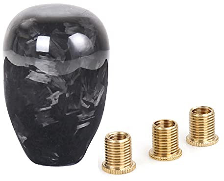 muge racing Universal Gear Shift Knob Carbon Fiber Forged Pattern with 3 Adapters Oval Ball Type Stick Shifter Black