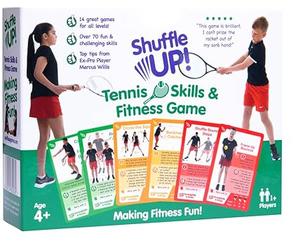 Shuffle Up Tennis Games - Family Games with 70+ Fun & Active Fitness Workout Cards, Training Equipment Aid, Tennis Gifts for Boys & Girls