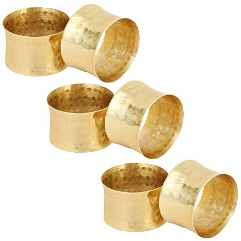 ITOS365 Handmade Round Hammered Golden Napkin Rings Holder for Dinning Table Parties Everyday, Set of 6