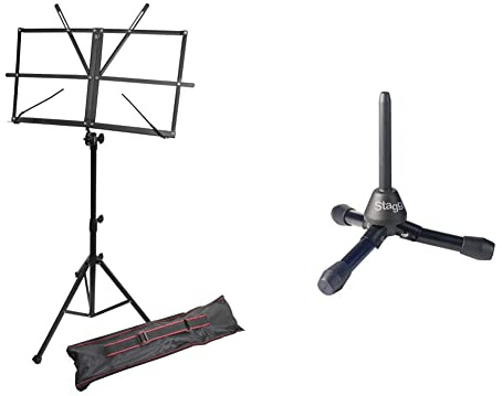 Windsor 050151-BK Adjustable Folding Sheet Music Stand with Carry Case Black & Stagg WIS-A45 Foldable Stand for Flute or Clarinet