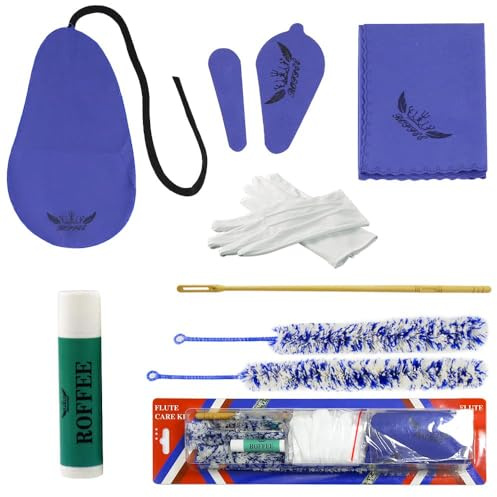 Flute Cleaing Kit,Flute Care & Maintenance Kit,Cork Grease,Swab,Cleaning Cloth,Cleaning Brush,Cleaning Rod