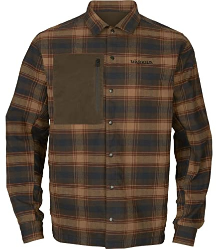 Härkila Eirik vändbar skjortjacka – robust utomhusjacka med rutmönster och enfärgad grön, Bionic Finish® ECO, vind- och vattenavvisande, 2 bröstfickor, modern passform