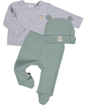 Clinotest 3tlg Babykleidung Set für Mädchen und Jungen, Mütze/Shirt/Hose, in verschiedenen Farben (Schilf, 50/56)