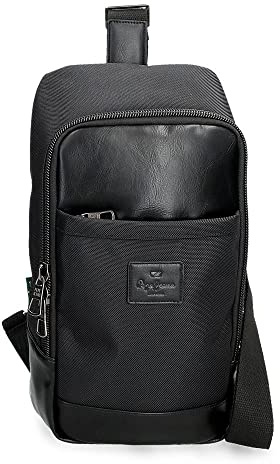 Pepe Jeans Sander Bandolera Cruzada Negro 18x35x9 cms Poliéster con detalles en Piel Sintética