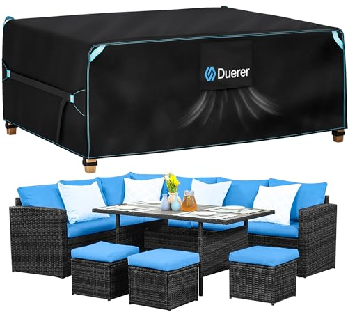 Duerer Copertura Tavolo Esterno Impermeabile 242x182x100cm, Copertura per Mobili da Giardino, 420D Oxford Telo Copritavolo Rettangolare da Esterno Anti-UV Antivento Antipolvere Copri Divano
