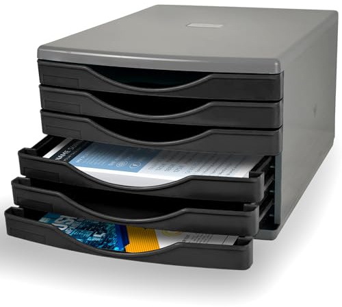 Deflecto Black Desk Storage System - 6 x 30mm Desktop Organiser With A4 Small Drawers