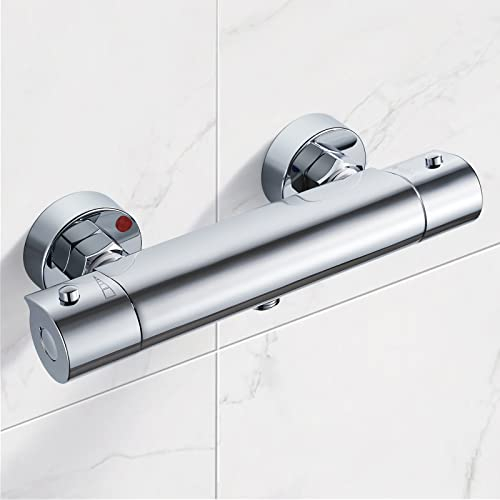 Namuoto Miscelatore Termostatico per Doccia con Pulsante di Sicurezza a 38 °Rubinetto Miscelatore Termostatico per Bagno, Cromo