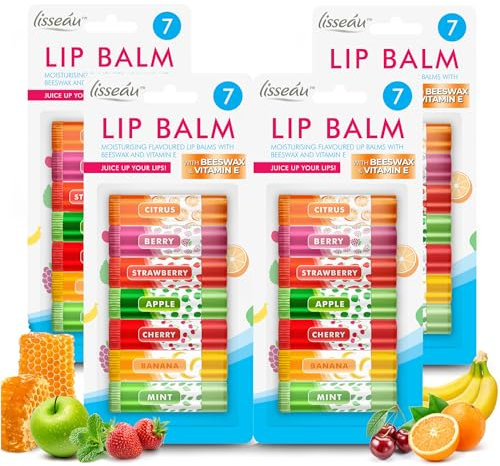 SOL 28pk Lip Balm Set Flavoured Moisturiser for Lips with Beeswax & Vitamin E - Lip Care Gift Set Fruity Flavours for Dry Chapped Lips - Moisturising Balms Multipack Sticks Girls Lipbalm for Daily Use