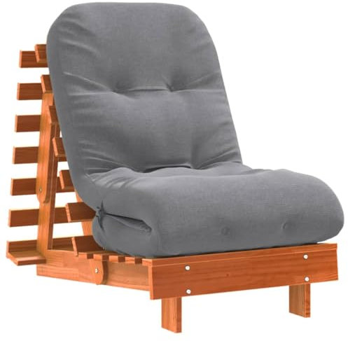 vidaXL Futonbäddsoffa med madrass vaxad brun 60x206x11 cm massiv furu, japansk futon säng, sovrum futon soffa, futon säng med madrass, futon bäddsoffa