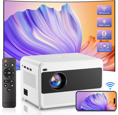 POYBPCY Proiettore WiFi 5G Full HD 1080P, 16000 Lumen, 50% Zoom Elettrico, Compatibile con iOS, Android e PS5, Chiavetta TV, Interfaccia USB HD