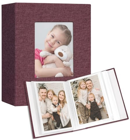 Vienrose Fotoalben Klein 10x15 Fotos 2 Pack Leinen Cover mit Frontfenster, Einsteckalbum 50 Taschen mit 100 Fotos, Aufbewahrung von Kunstwerken oder Postkarten Lila