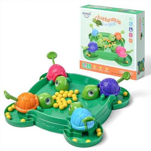 AIUAZA Hungry Turtle schackbräde spel hungry box schackbräde spel sköldpadda mat bönor schackbräde spel fest och fest familj leksak 2–4 personer spel (108 bönor)