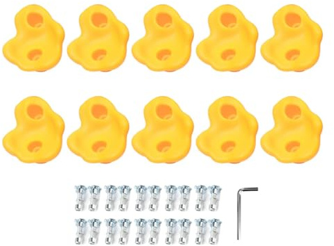 TYTOGE Pack of 10 Climbing Handles, Indoor Outdoor Rock Wall Climbing Set, Comfortable Hand Feel Climbing Rock Wall Grips for Children Adults (Yellow)