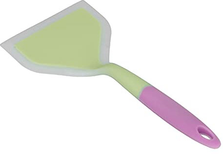 Transparent Dual-Color Silicone Wide Spatula for Tamagoyaki - Kitchen Cooking Tool, Non-Stick Omelette Turner, Heat-Resistant Egg Frying Slotted Spoon (Green Shovel Head)