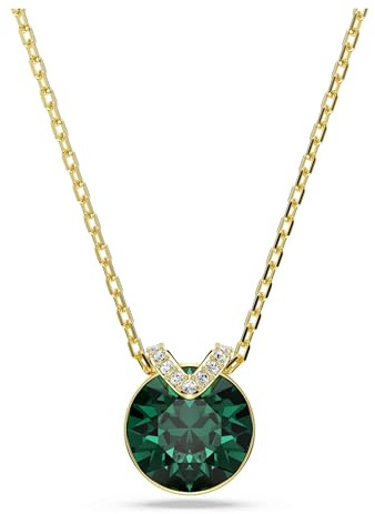 Swarovski Bella V Pendant Necklace, Green Round-Cut Crystal in a Gold-Tone Finished Setting, Part of the Bella Collection