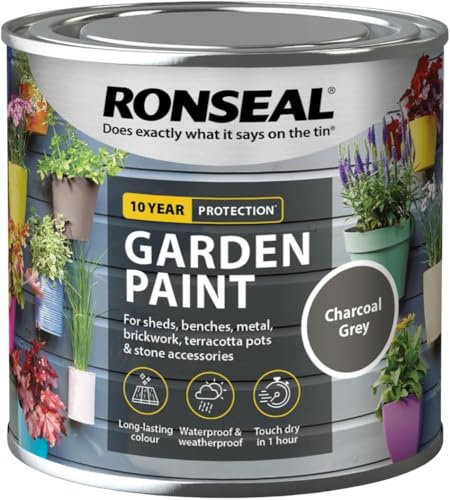 ASA® Ronseal Garden Fence Paint - Multi Surface - Waterproof, Weather Resistant Exterior Paint - For Sheds, Benches, Metal, Brickwork, Terracotta Pots & Stone Accessories - 250ml Charcoal Grey