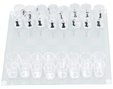 Schackspel med shotglas, schackspel och vinglas, drickspel, schackbräde med shotglas schackpjäser 22,5 x 22,5 cm