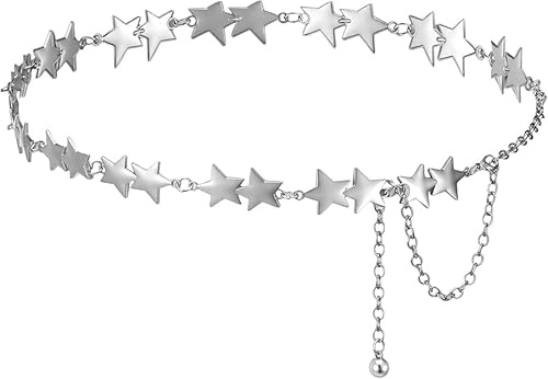 Shimmerz Silver Star Western Chain Belt Metallbälte Kvinnor Punk Kedjebälte för Klänningar Jeans Kedjebälte Y2K Emo