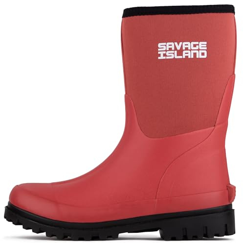 Savage Island Women's Short Neoprene Insulated Rubber Wellington Boots Warm Lined Fully Waterproof Wellies