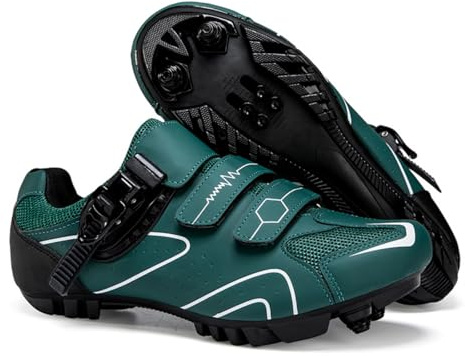 Mateju Chaussure VTT Homme Femme, 36-47 EU Chaussure VTT Homme Automatique avec 2 Pointes Antidérapantes Antidérapant et Respirant Extérieur Sport (568 Vert Foncé,36)