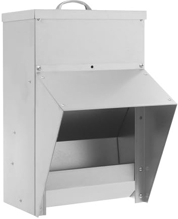 JAYEUW Distributeur automatique de nourriture pour poules - 11,34 kg - En fer - Avec couvercle - Pour alimentation des canards en plein air - 25 x 17,5 x 45 cm