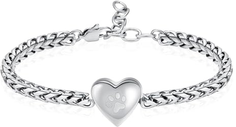 QGJNSGC Bracelet urne funéraire en forme de cœur pour femme - Pour animal domestique - Chien et chat - Urne funéraire - Médaillon souvenir, taille unique, Acier inoxydable, Pas de gemme