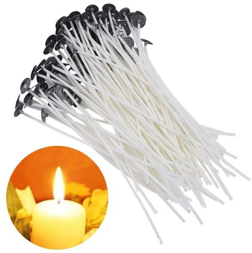 Lot de 100 mèches de bougie en coton naturel avec languettes, de qualité alimentaire pour bougies au beurre, pré-cirées pour soja, gel, cire de paraffine (20 cm)