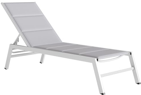 Outsunny Lettino Prendisole da Giardino con Seduta Imbottita, Schienale con 6 Posizioni Regolabili, Sdraio da Giardino in Texteline Telaio in Alluminio Leggero, per Terrazzo Piscina, Grigio Chiaro