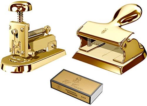 EL CASCO Geschenk-Set 7 L Gold 23 Karat - Bestehend aus Tischhefter M-5, Locher M-200 und passenden Heftklammern