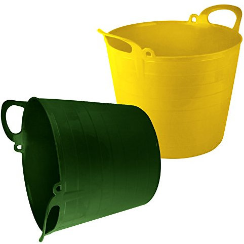 The Chemical Hut 2 Pack Of 26 Litre Extra Strong Yellow And Green Flexi Tubs/Storage/Builders/Garden Buckets.