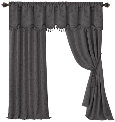 Elrene Home Fashions Mia Jacquard Scroll Blackout Window Curtain, 52 x 95 (1 panel), Grey