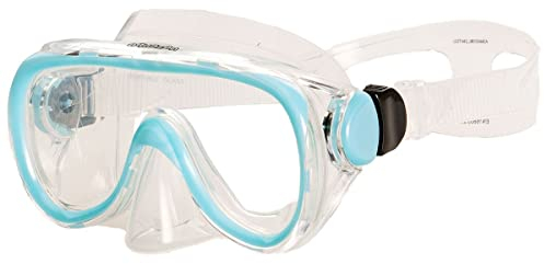 AQUAZON Dolphin Junior Medium Schnorchelbrille, Taucherbrille, Schwimmbrille, Tauchmaske für Kinder, Jugendliche von 7-12 Jahren, Tempered Glas, sehr robust, tolle Passform , Farbe:blau Junior