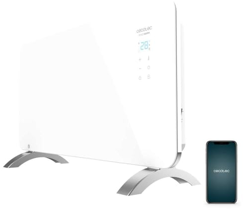 Cecotec Radiador Eléctrico Bajo Consumo Ready Warm 6700 Crystal Connection. Wifi, 1500 W, Termostato Regulable, Temporizador, Soporte de pie, Protección sobrecalentamiento, Blanco