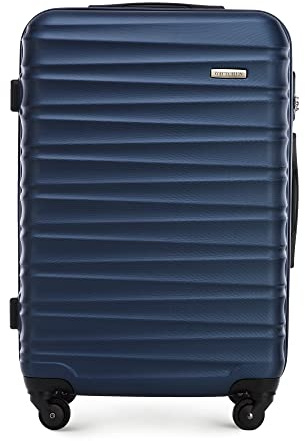WITTCHEN Valise de Voyage Valise Moyenne Valise à roulettes ABS Trolley 4 roulettes Spinner Serrure à Combinaison Poignée télescopique Groove Line Taille L Bleu Marine Air France/Easyjet/Ryanair