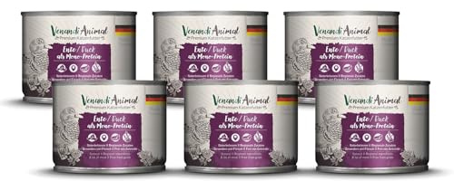 VenandiAnimal Comida de Calidad para Gatos - Pato como monoproteína, Comida húmeda, sin Cereales y Natural, Paquete de 6 (6 x 200 g)