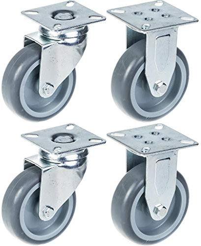 75mm 3 castor grey rubber tyre, swivel & fixed, 240kg capacity, set of 4