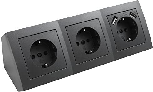 Regleta Flair, 3 vías + 2x USB, antracita