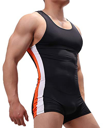 SPNSSTCR Herren-Body für Sport, Fitnessstudio, athletische Unterstützer, Unterhemden, Boxer, Wrestling, Singlets, Jumpsuits, Gymnastikanzug, Schwarz, XL