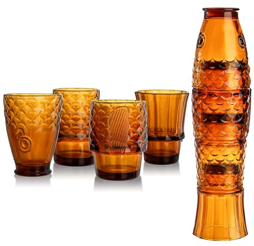 Frcctre Lot de 4 verres à boire empilables en forme de poisson koï ambré pour la maison, les fêtes, les bars