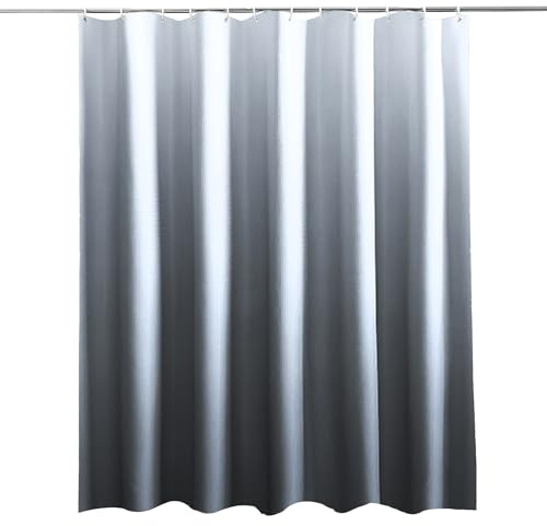 Trimming Shop Gradient Shower Curtain for Bathroom, Grey & White, 180x200cm | Mould Proof and Mildew Resistant Washable Polyester Fabric Modern Bath Curtains with 12 Hooks