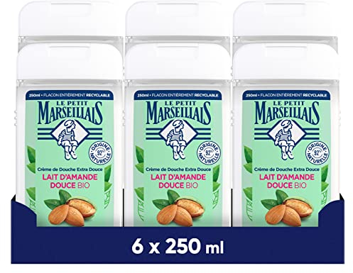 Le Petit Marseillais Crème de Douche Extra Douce Lait d'Amande Douce Bio (lot de 6 flacons de 250 ml) – Gel douche avec 92 % d'ingrédients d'origine naturelle – pH neutre pour la peau et sans colorant