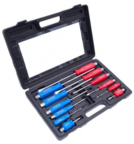 Set de Destornilladores de golpeo PLANOS y Destornilladores ESTRELLA Punta magnética con estuche de transporte, 12 Piezas