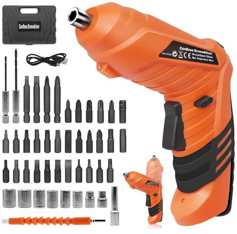 Electric Cordless Screwdriver,MQUPIN 47-in-1 Drill Driver Screwdriver Set,3.6V Battery Power Rechargeable Screwdriver kit,Rotatable Dual Position Handle with LED Light Charger for Home Office Work