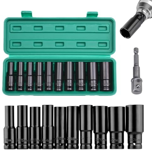 Juego De 11 Tuercas Para Llave De Impacto, Juego De Herramientas Con Accionamiento MéTrico De 10-24 Mm, Juego De Llaves De Vaso, Juego De Llaves De Vaso De 1/2 Pulgada, Cambio De NeumáTicos