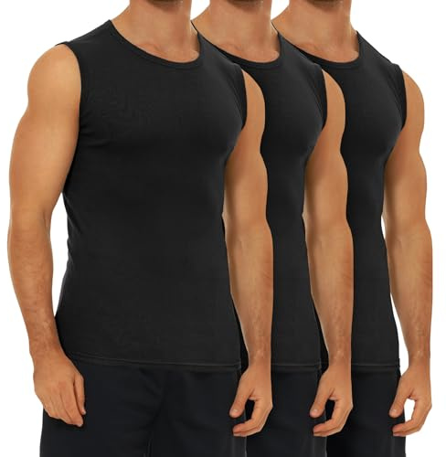 FALARY Maillots de Corps Homme Lot de 3 Noir Debardeur Homme Musculation 100% Coton XL